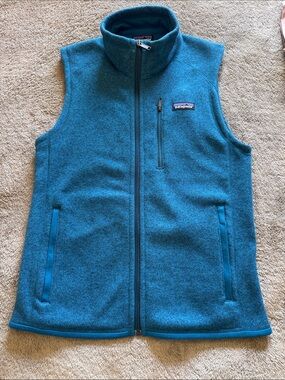 Patagonia men's Better Sweater fleece vest in heathered teal blue